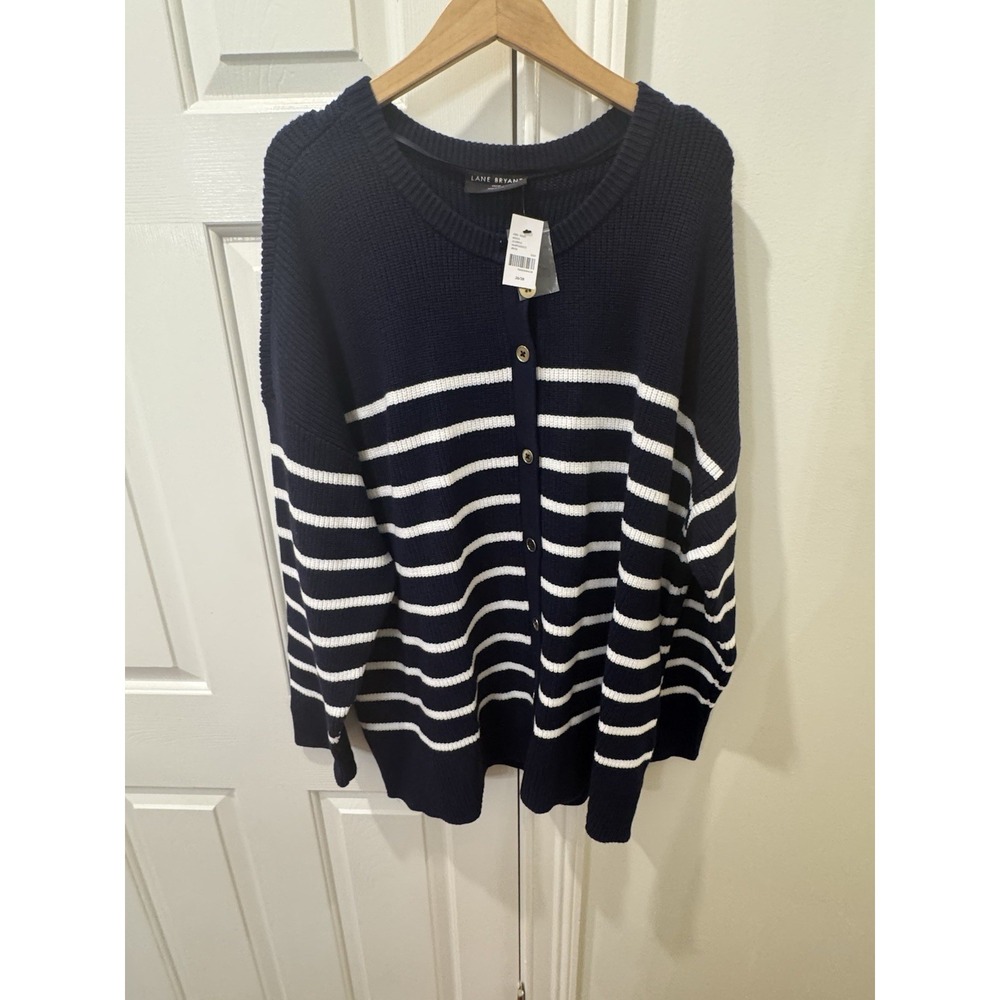 NWT Lane Bryant 26/28 Navy White Striped Button Cardigan Sweater Plus Size